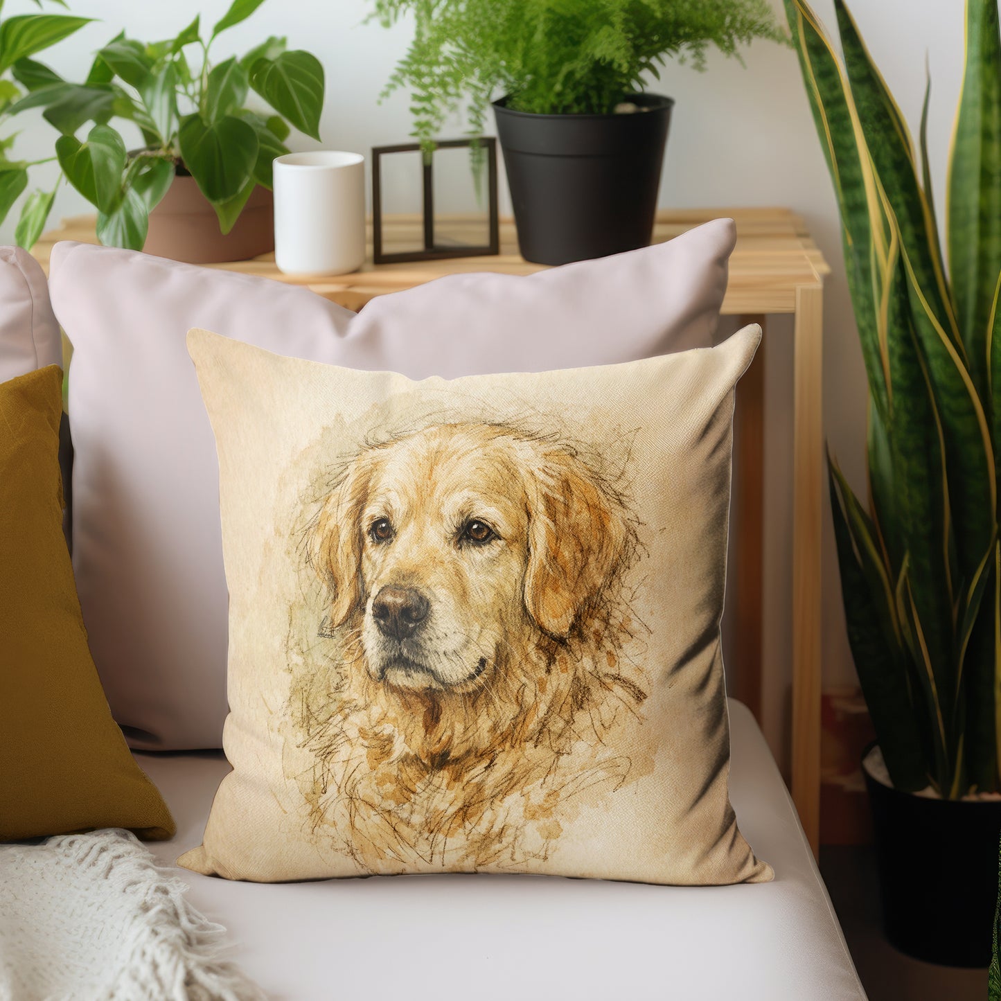Golden Retriever Watercolor Portrait Luxury Scatter by Nathan Pieterse