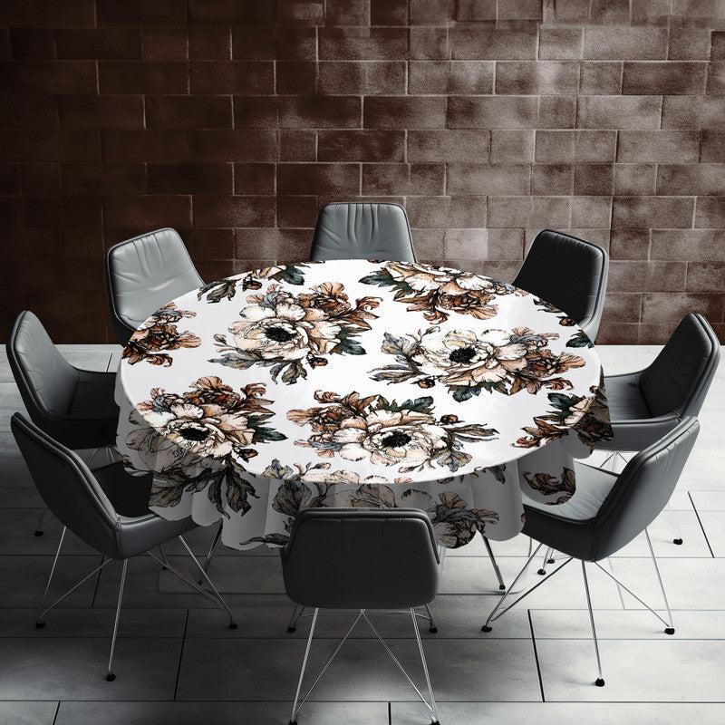 Gravite Drawn Brown Flowers Round Tablecloth by Mark van Vuuren