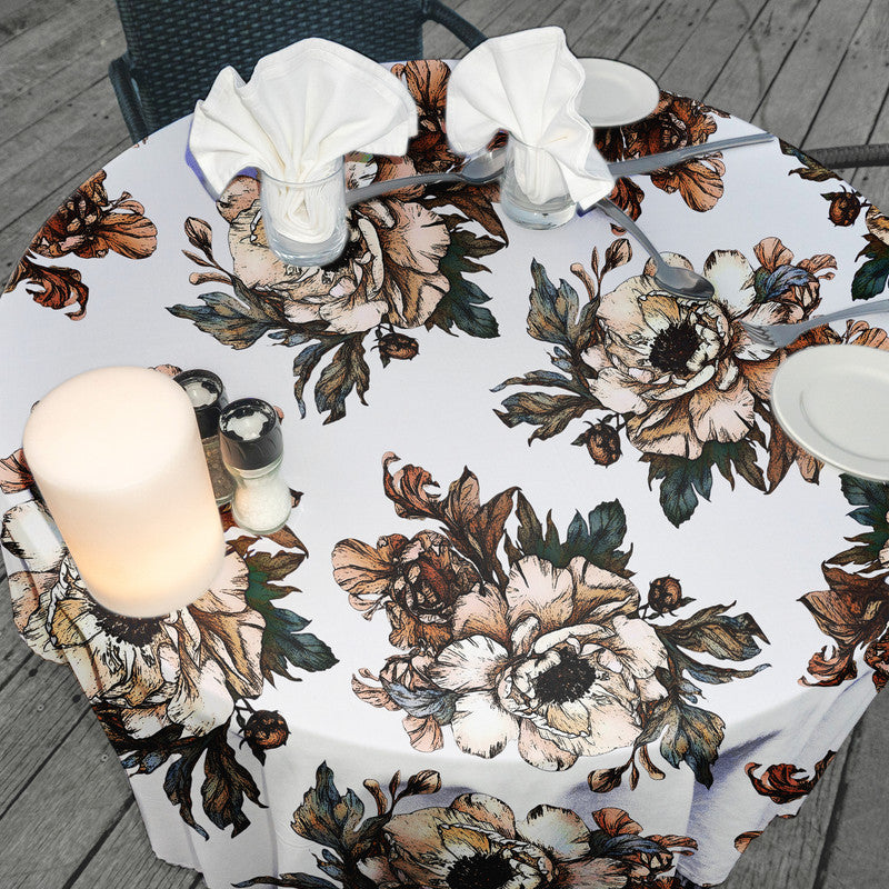 Gravite Drawn Brown Flowers Round Tablecloth by Mark van Vuuren