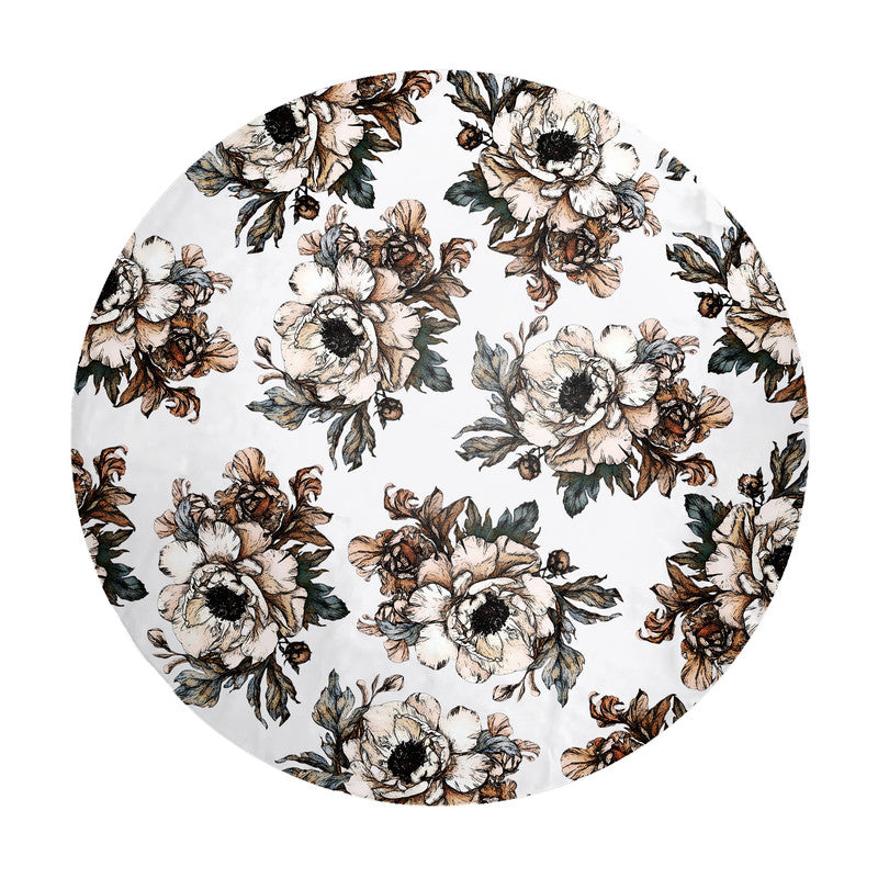 Gravite Drawn Brown Flowers Round Tablecloth by Mark van Vuuren