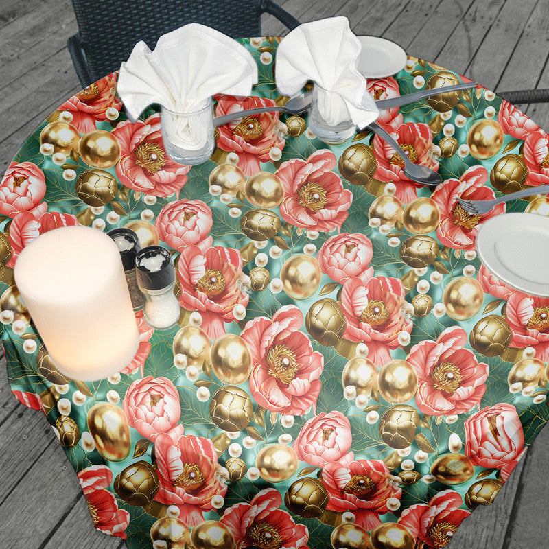 Green And Gold Round Tablecloth