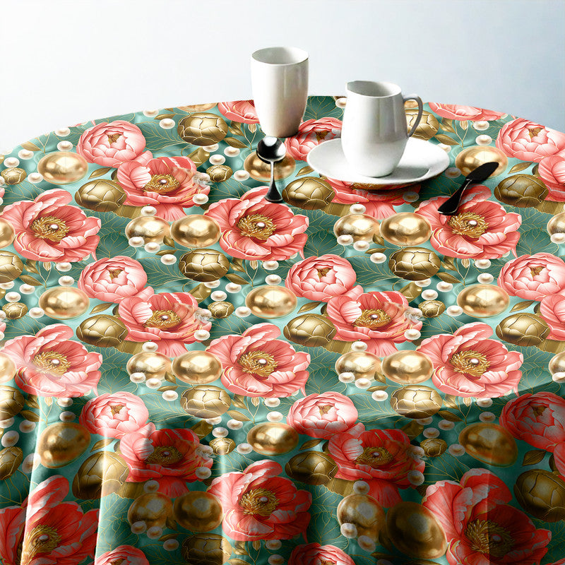 Green And Gold Round Tablecloth