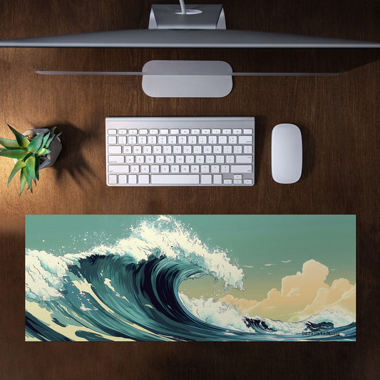 Green Ocean Wave Surf Large Desk Pad by Wikus Schalkwyk
