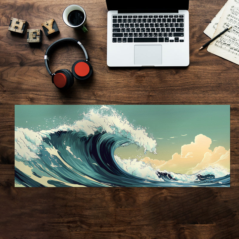 Green Ocean Wave Surf Large Desk Pad by Wikus Schalkwyk