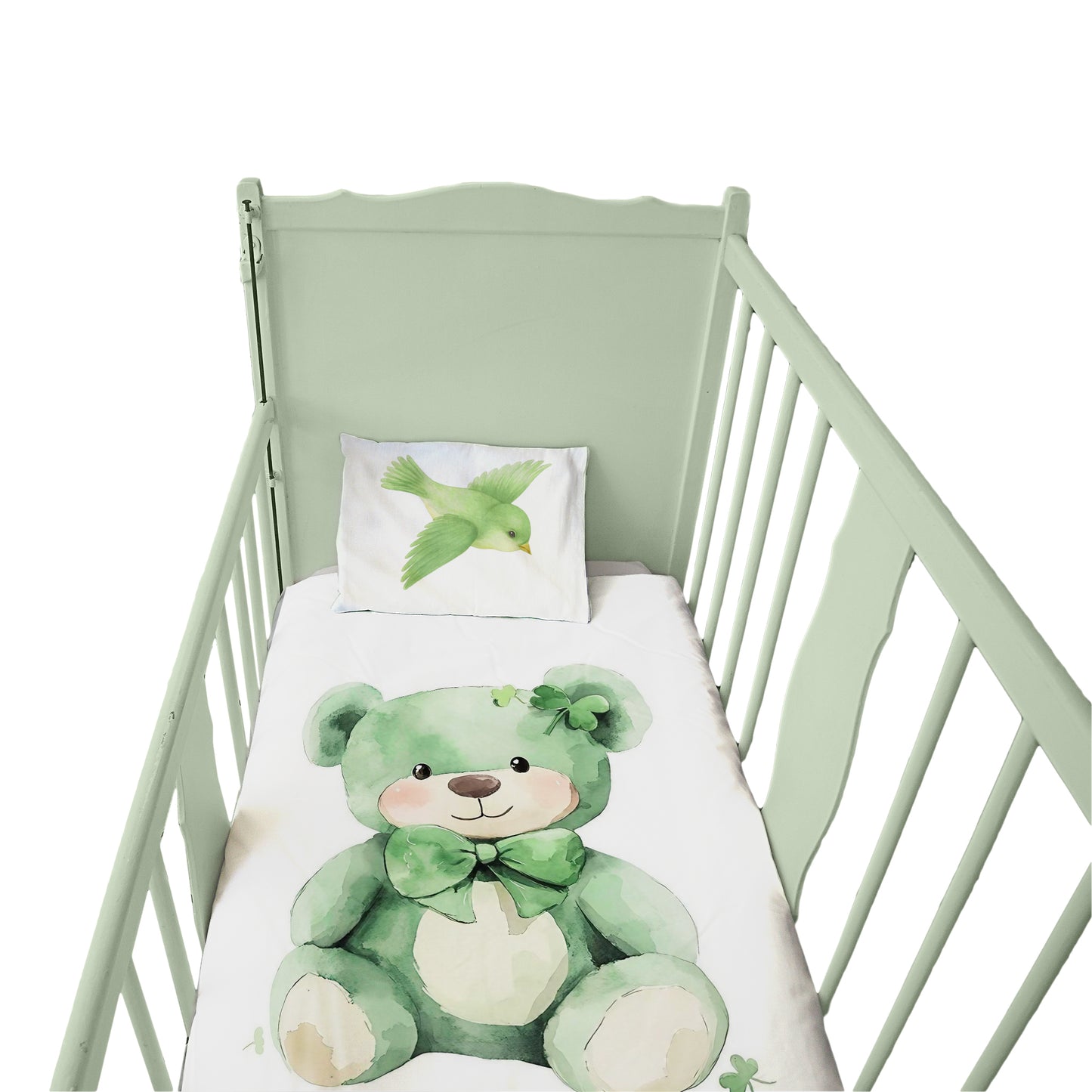Green Bow Bear Cot Set