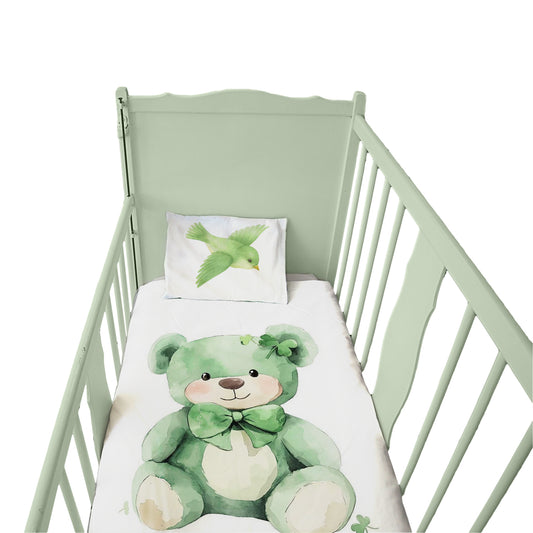 Green Bow Bear Cot Set