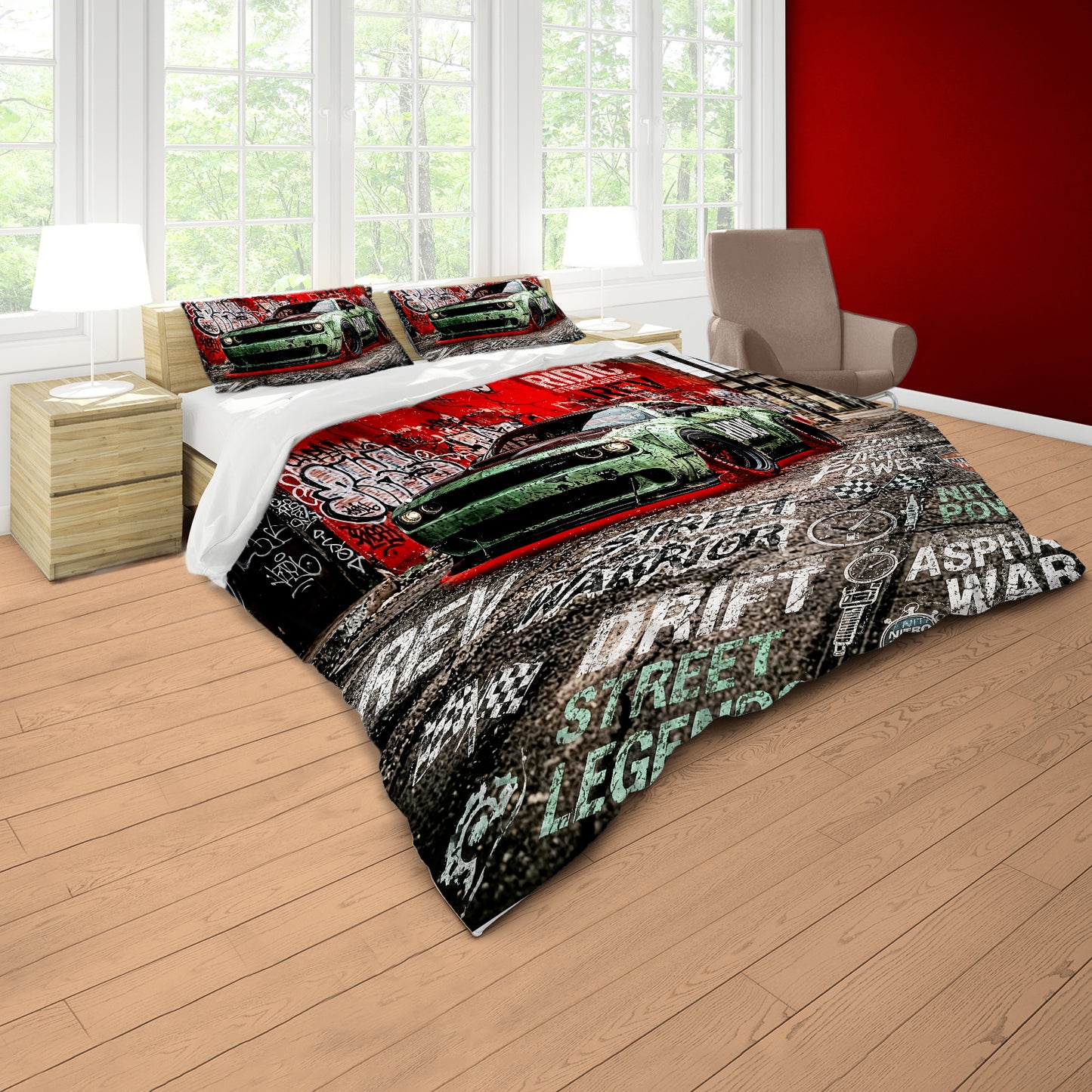 Green Challenger Racing Duvet Cover Set
