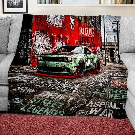 Green Challenger Racing Light Weight Fleece Blanket