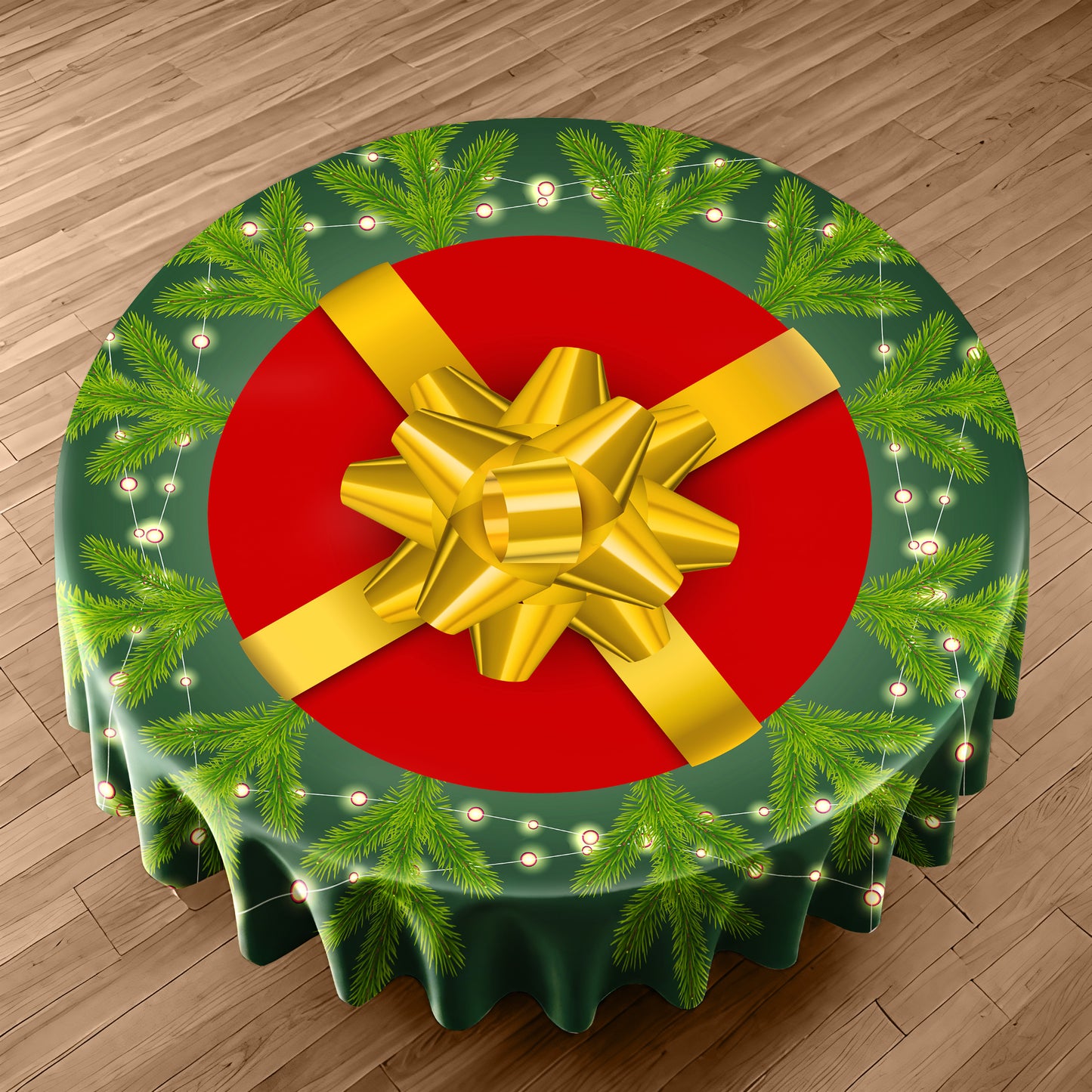 Green Christmas Round Tablecloth