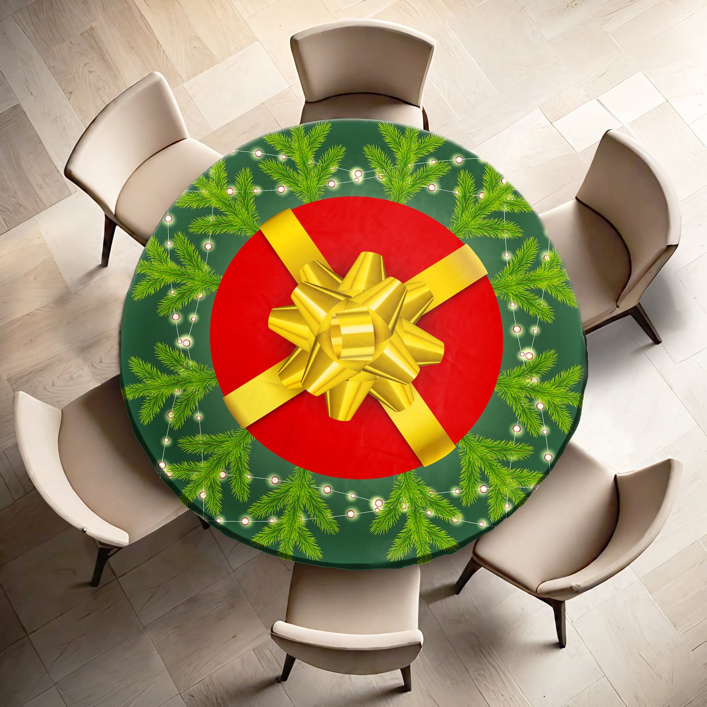Green Christmas Round Tablecloth