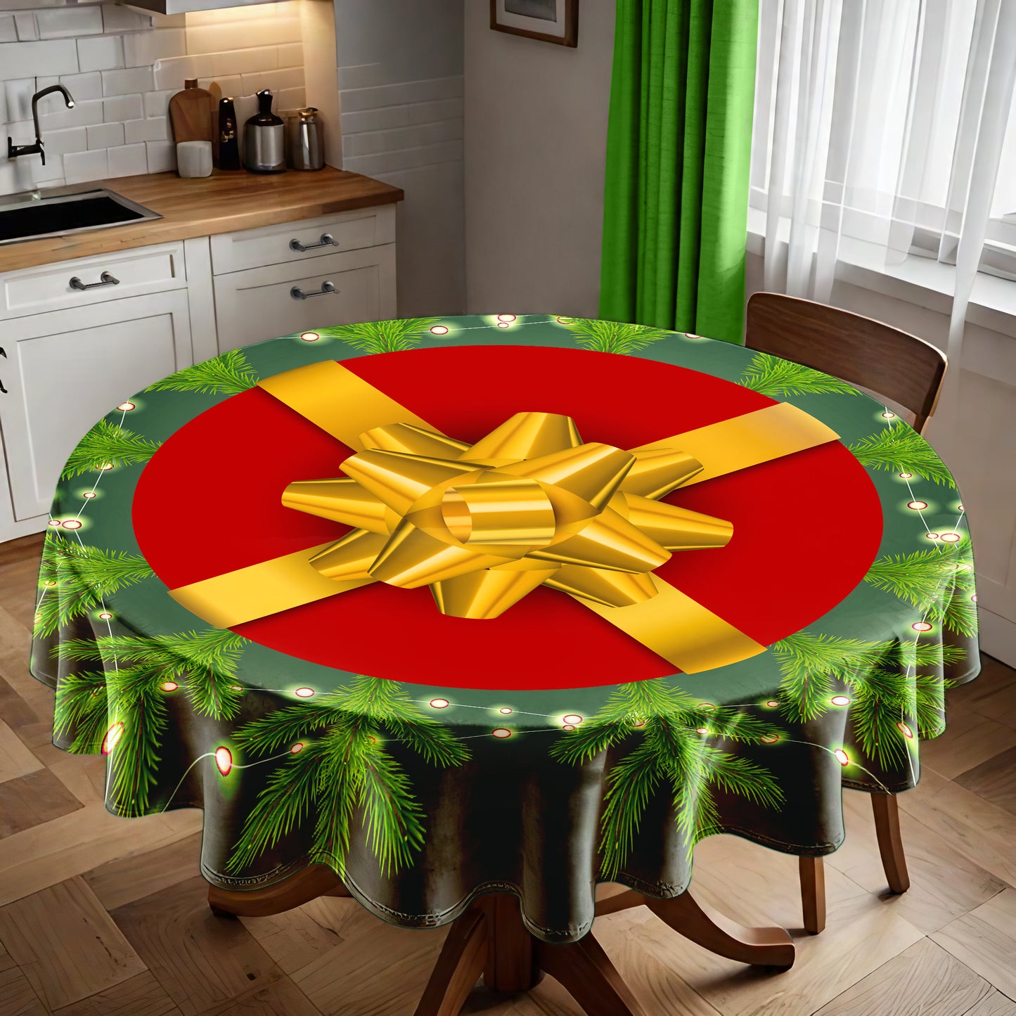 Green Christmas Round Tablecloth