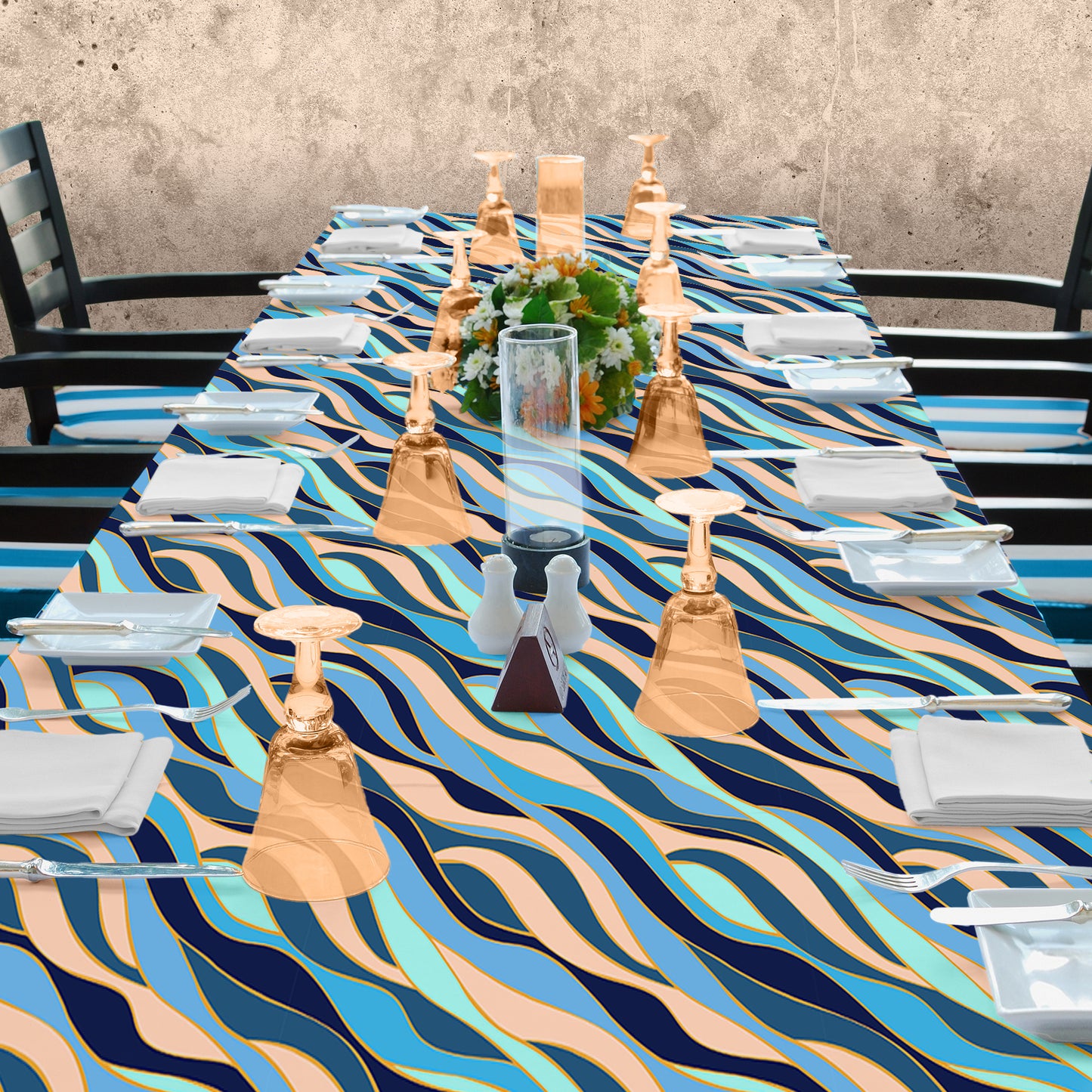 Green Diagonal Waves 3m Rectangle Tablecloth