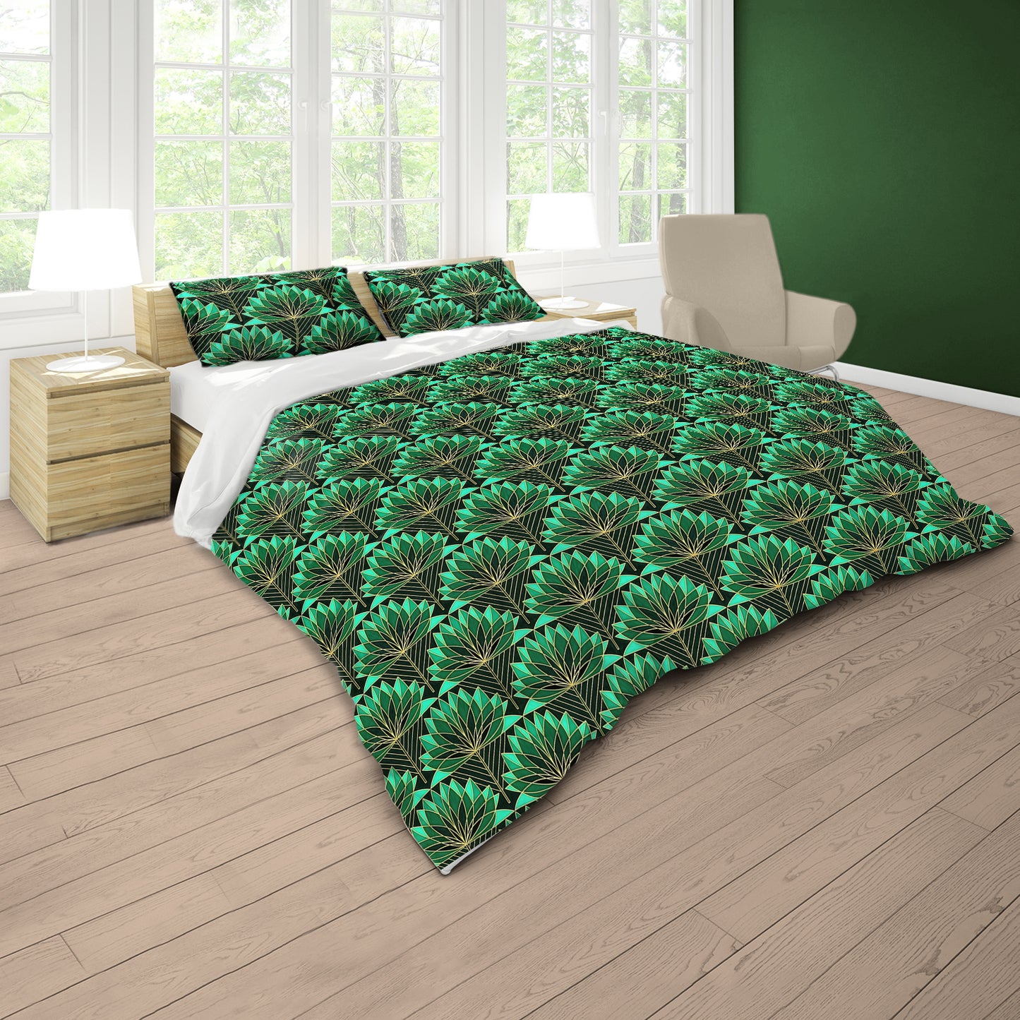 Green Fans Duvet Cover Set