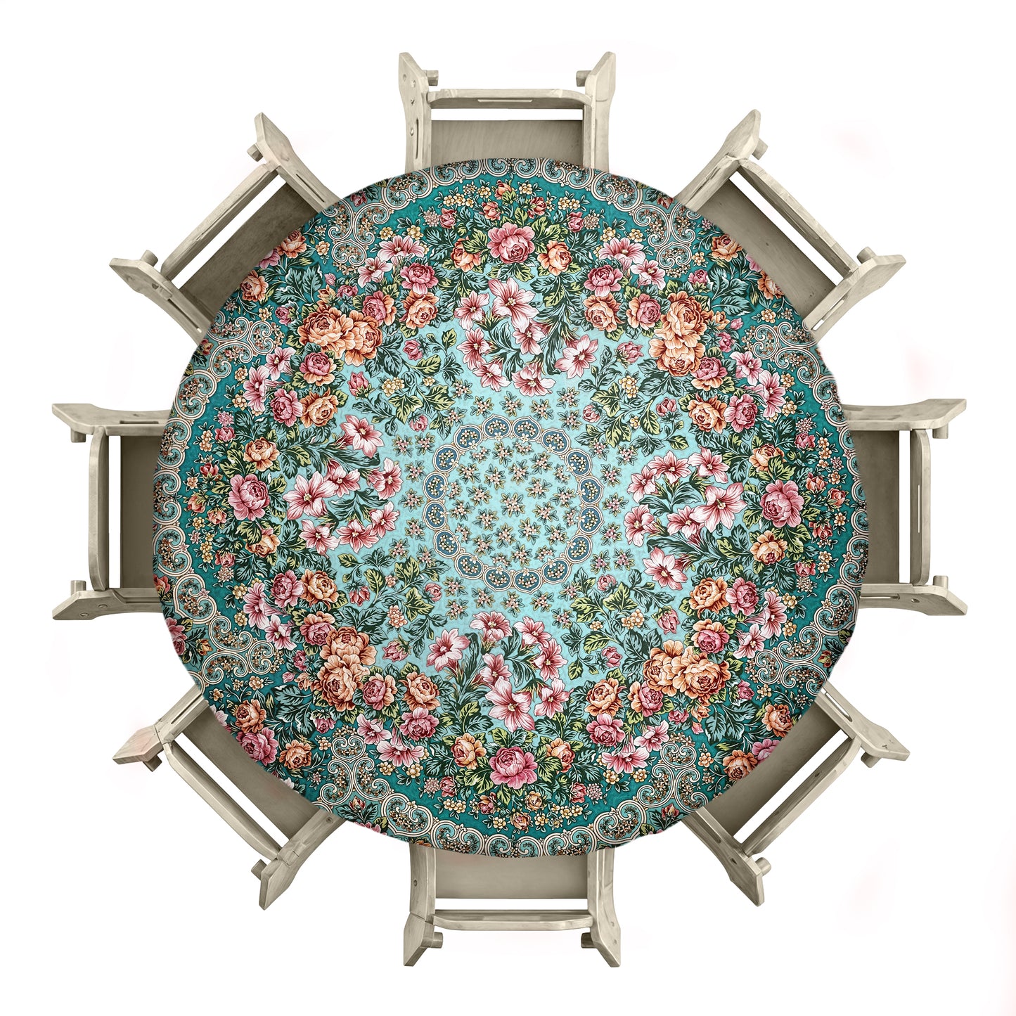 Green Floral 2,3m Round Tablecloth
