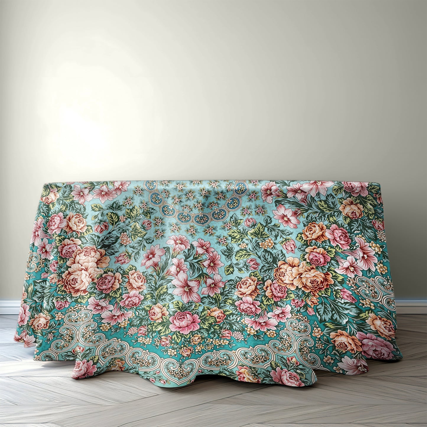 Green Floral 2,3m Round Tablecloth