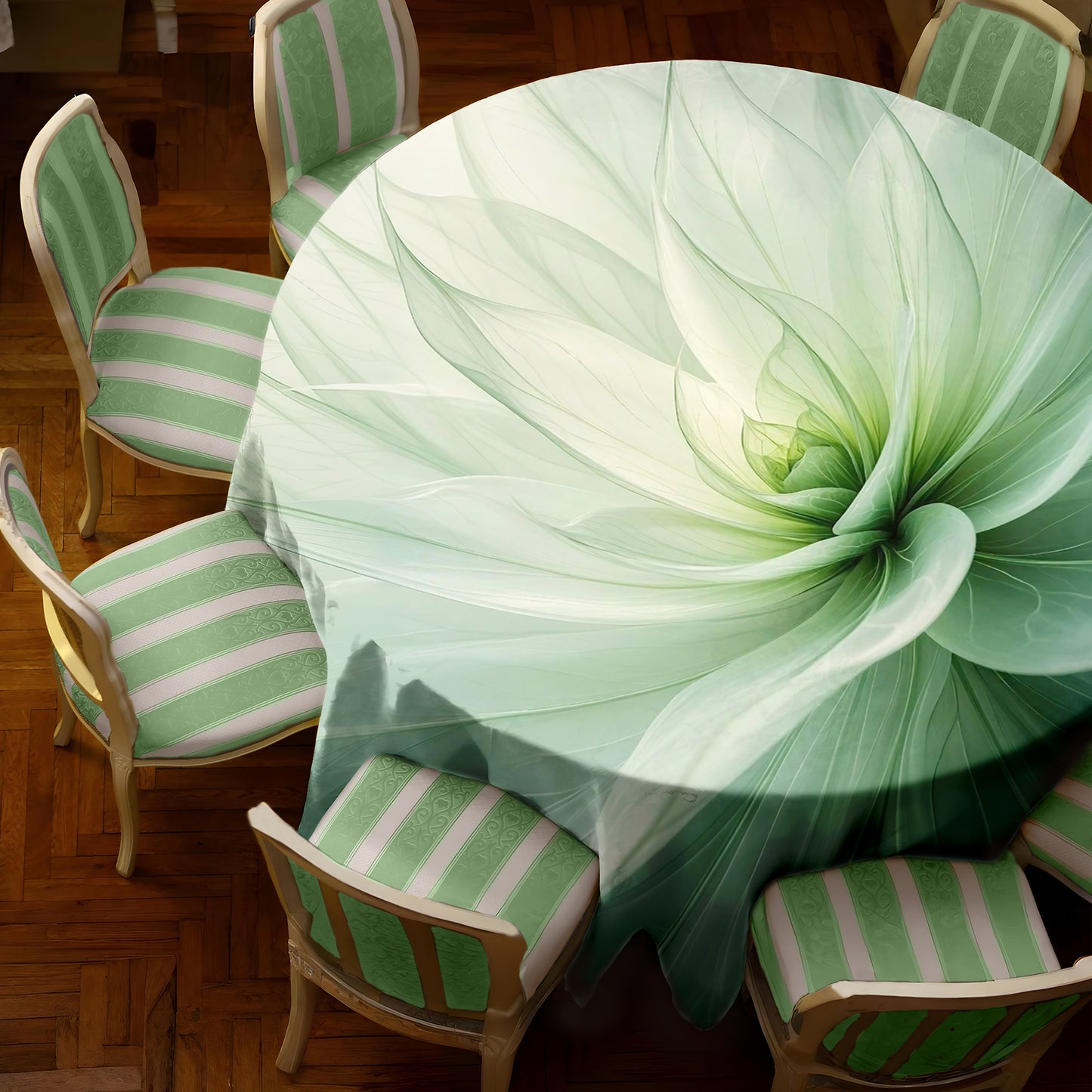 Green Leaves 2,3m Round Tablecloth