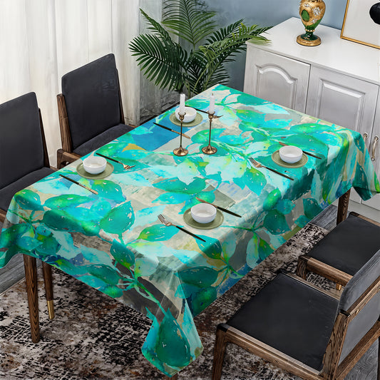 Green Leaves on Rustic Grey Rectangle Tablecloth By Mark Van Vuuren
