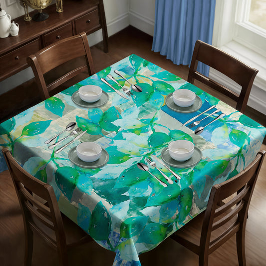 Green Leaves on Rustic Grey Square Tablecloth By Mark van Vuuren