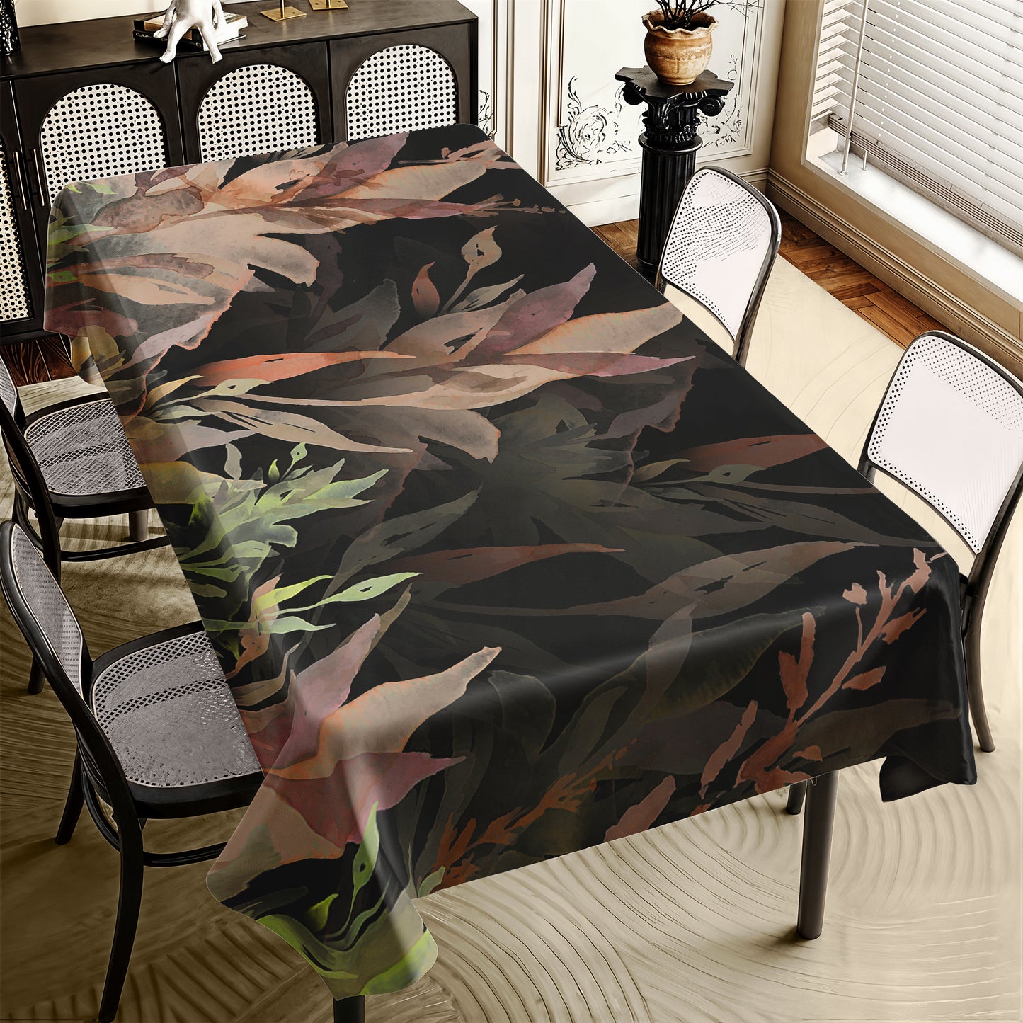 Green Leaves on a Black Background Rectangle Tablecloth By Mark Van Vuuren