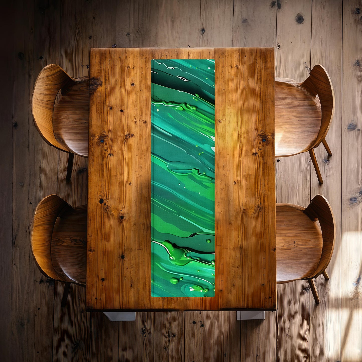 Green Paint Splash 160cm Table Runner
