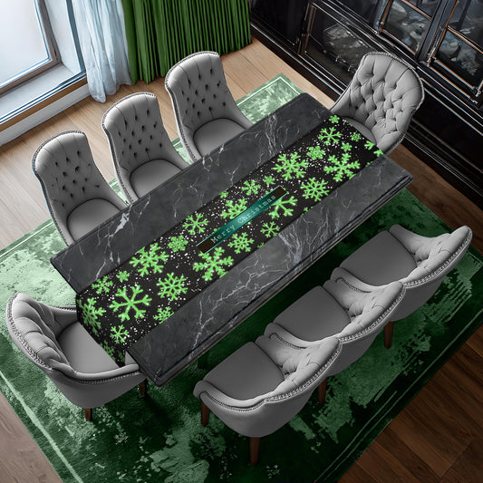 Green Snow Flakes Christmas Table Runner