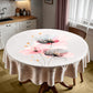 Grey and Pink Poppy Round Tablecloth