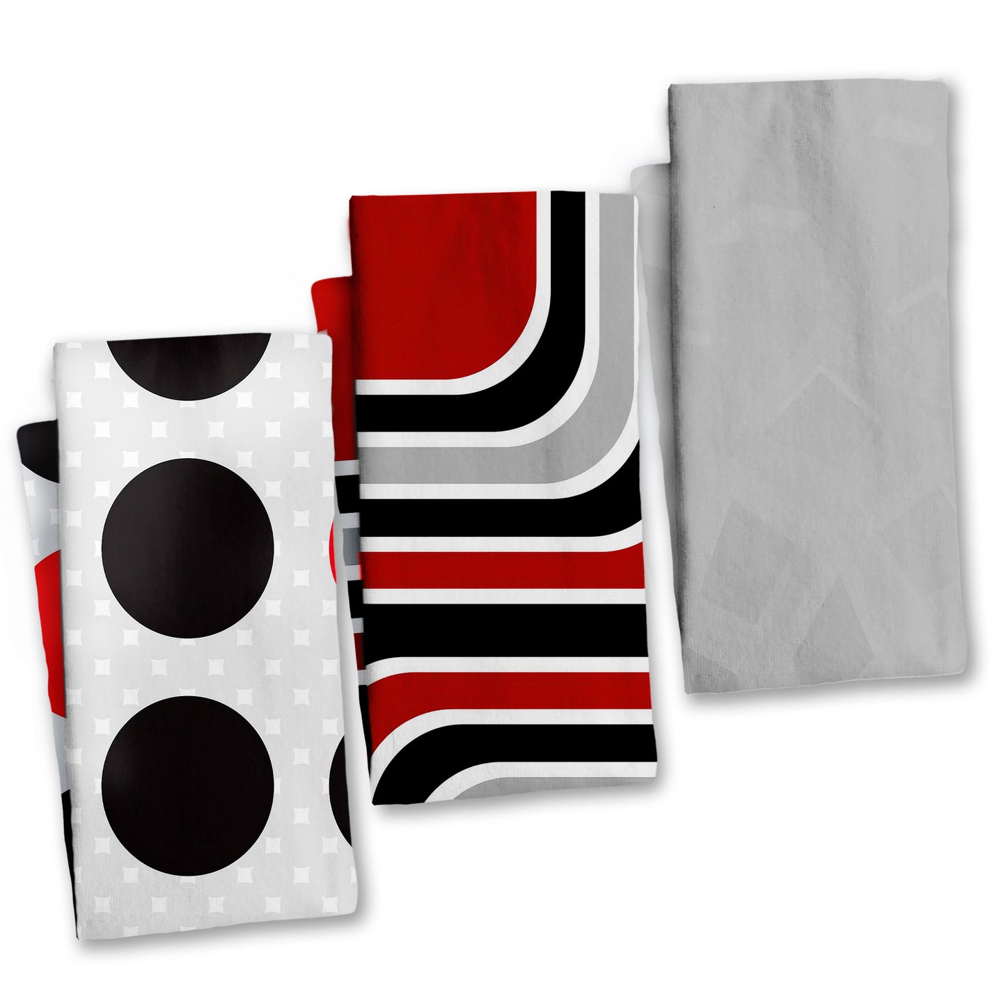 Grey Red Black Dish Cloth (Set of 3)