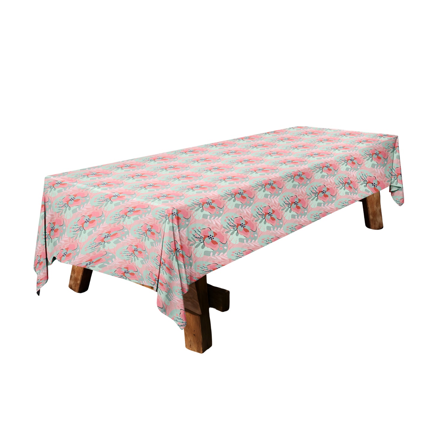 Grey and Rose Pink Floral Illustration 3m Rectangle Tablecloth