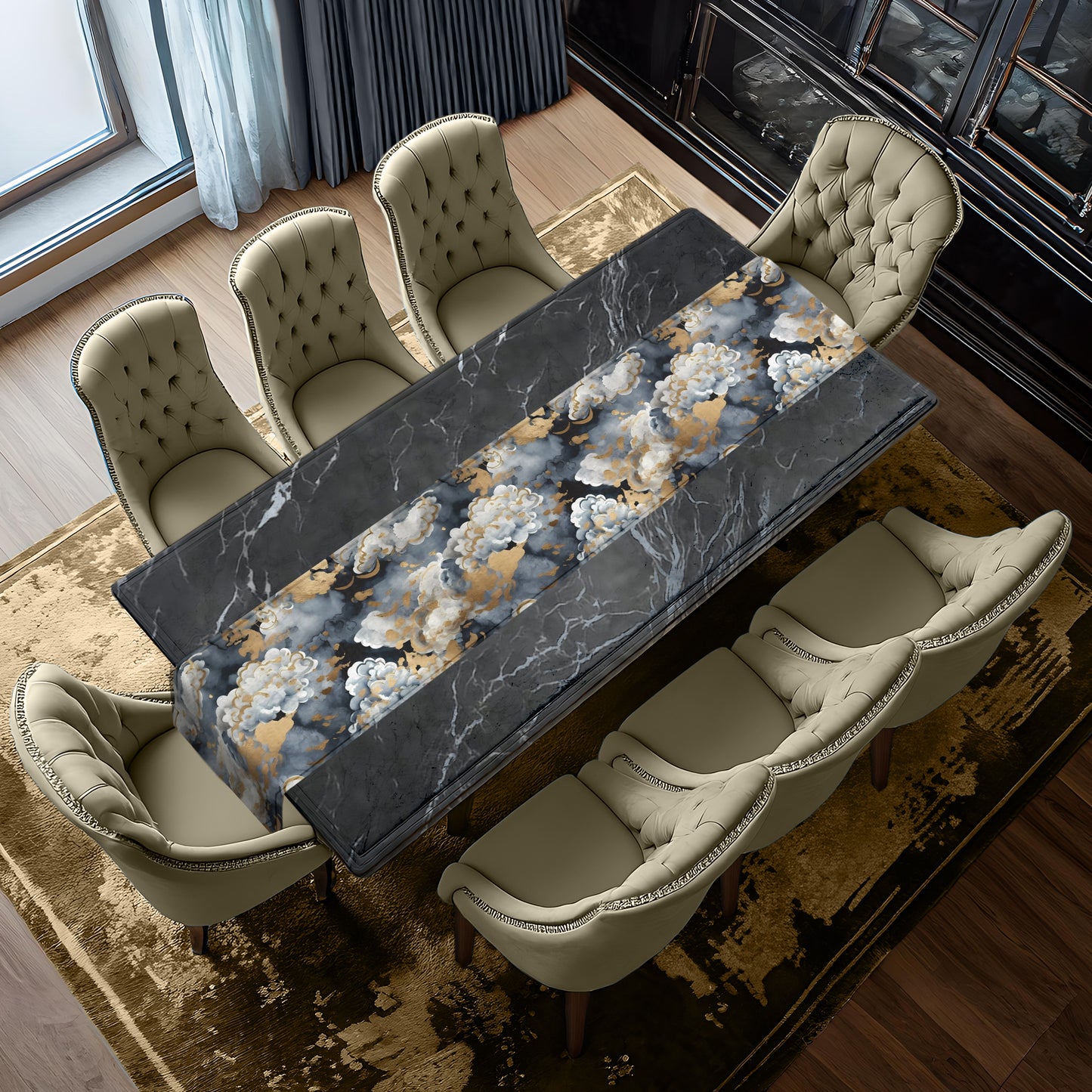 Grey and White Clouds Table Runner