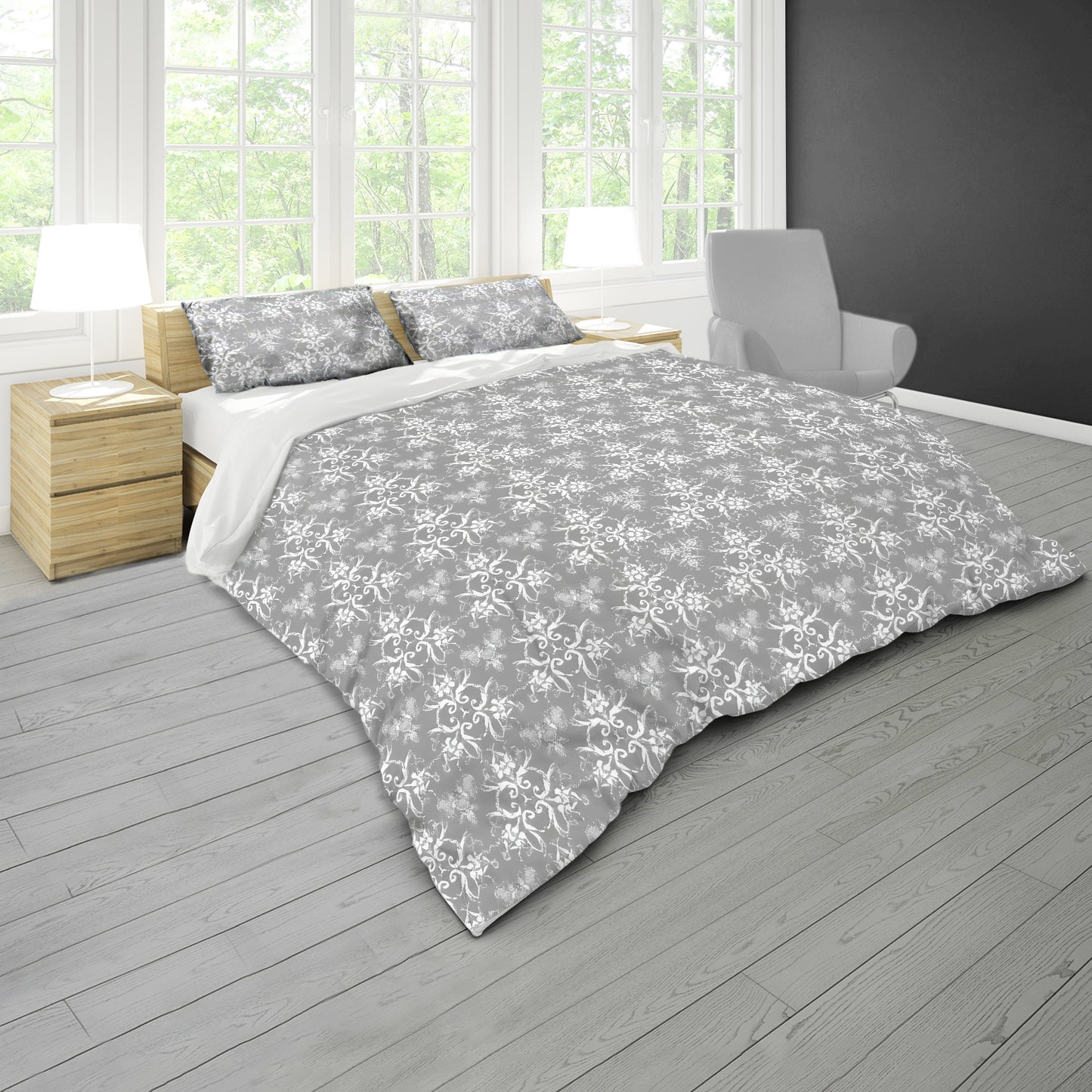 Grey and White Duvet Cover Set