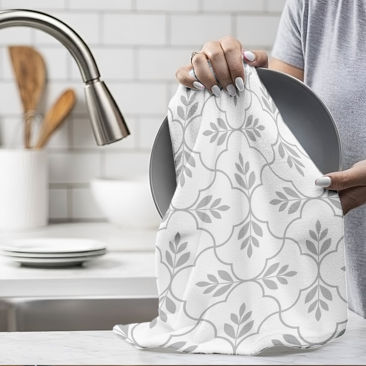 Grey on White Dish Cloth (Set of 3)