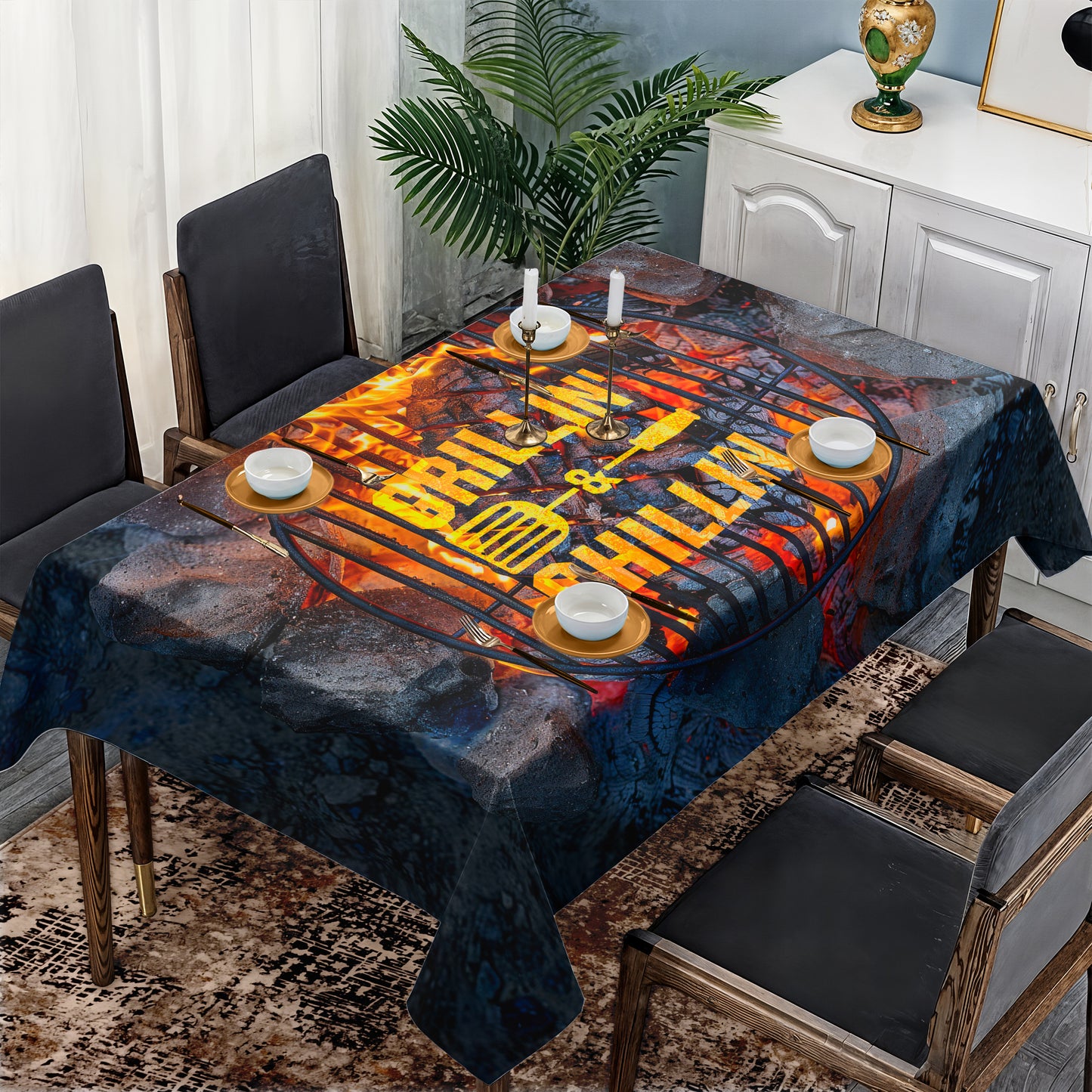 Grilln Chilln Rectangle Tablecloth