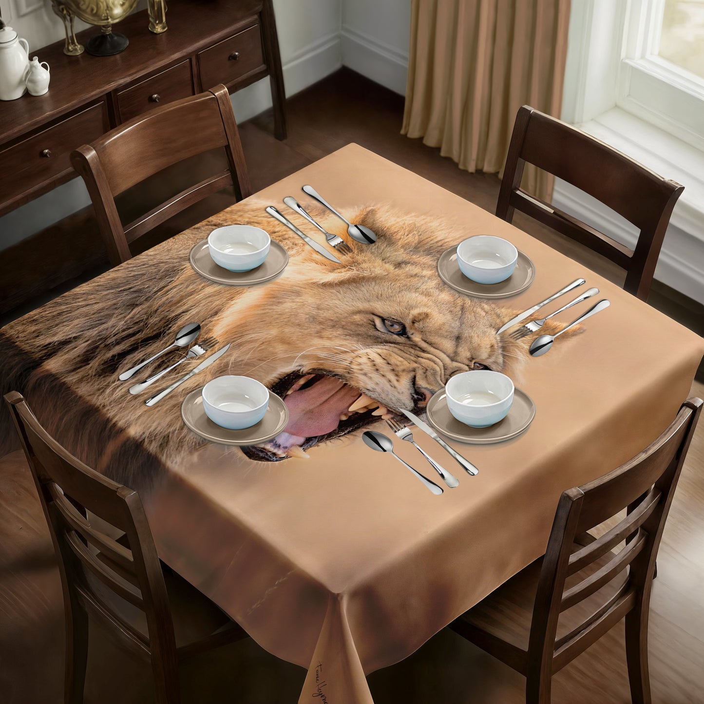 Growling Lion Square Tablecloth By Fanie Heymans