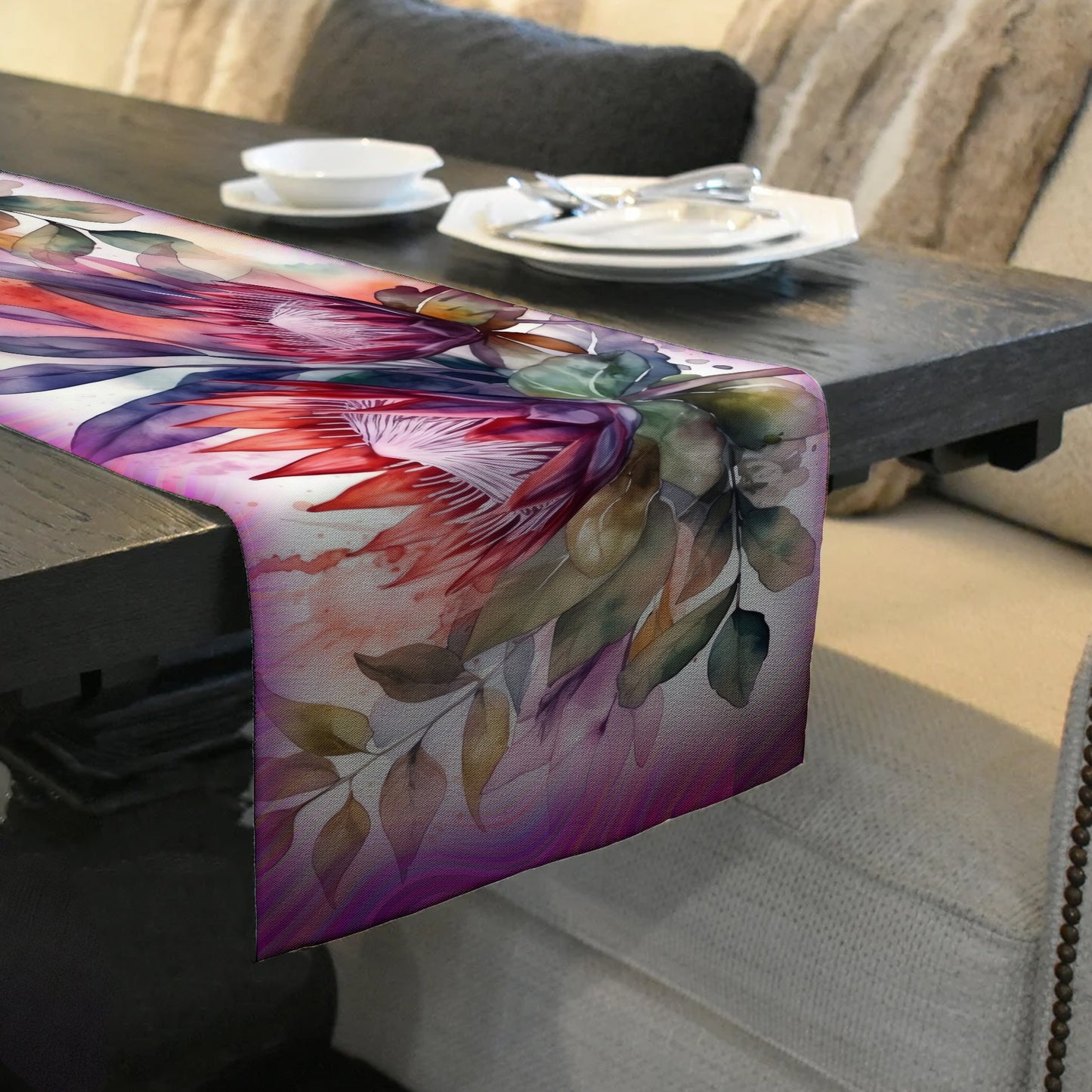 Hand Painted Proteas Table Runner