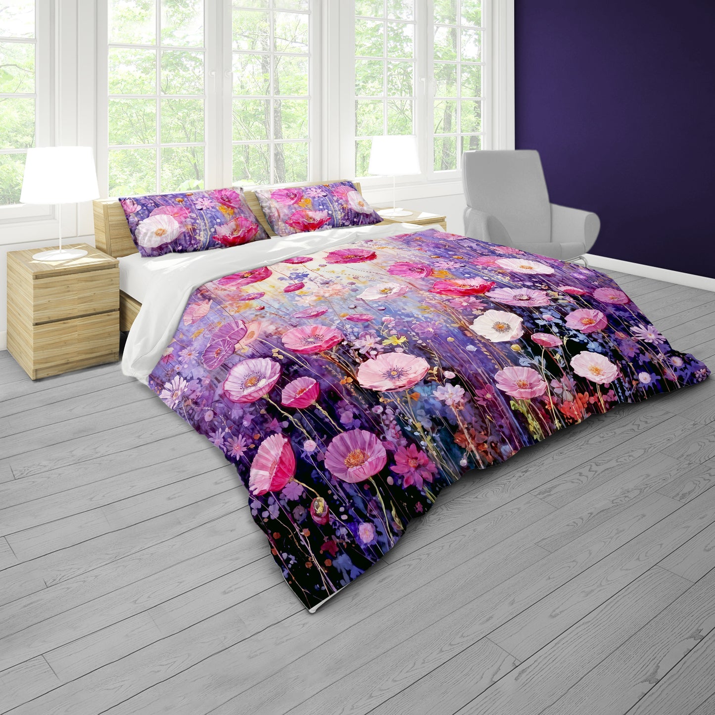 Happy Purple Flowers Duvet Cover Set