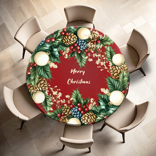 Hollies and Cherries Round Tablecloth