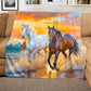 Horses Galloping Along The Shore Light Weight Fleece Blanket
