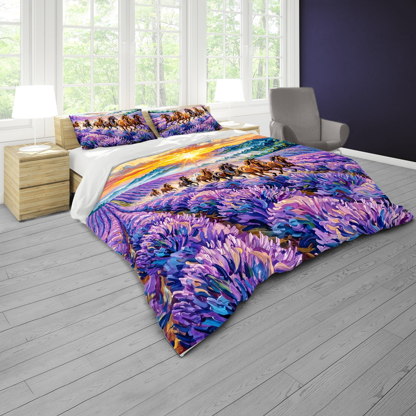 Horses & Lavender Duvet Cover Set