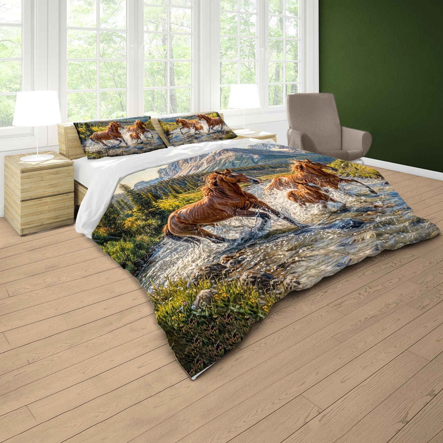 Horses in the water Duvet Cover Set