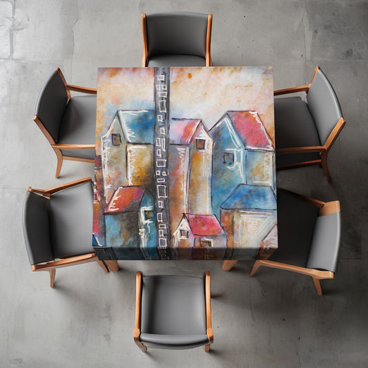 Houses on the Hill Square Tablecloth by Cherylin Louw