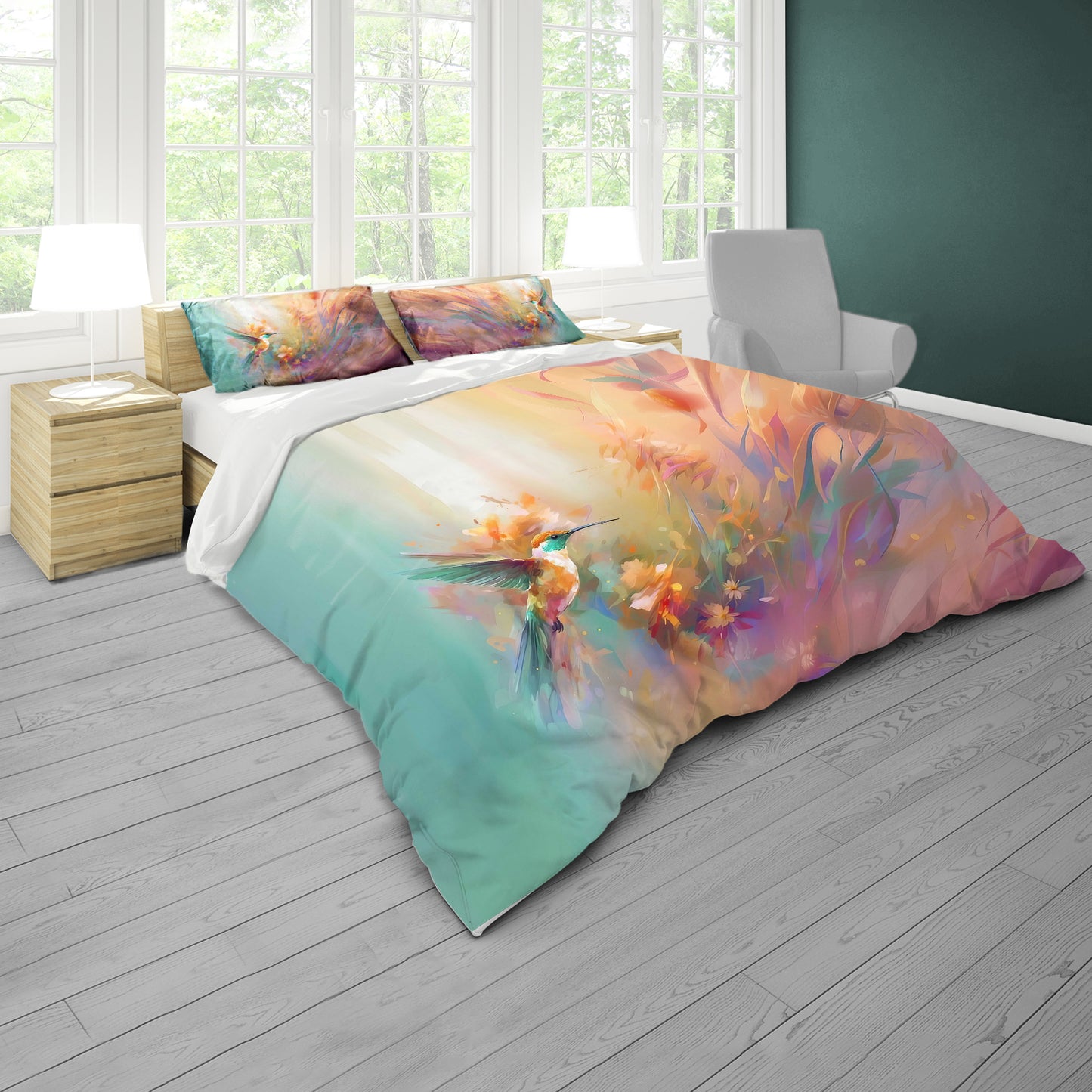 Hummingbird Against the Wind Duvet Cover Set