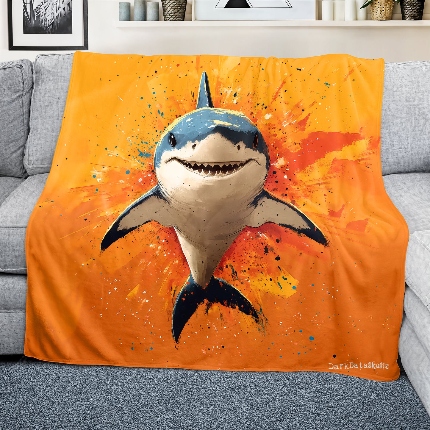 Hungry Shark Light Weight Fleece Blanket by Wikus Schalkwyk
