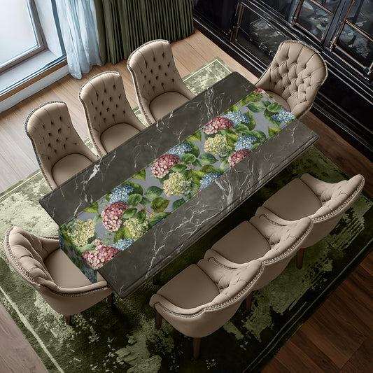 Hydrangeas On Grey Table Runner by Mark van Vuuren