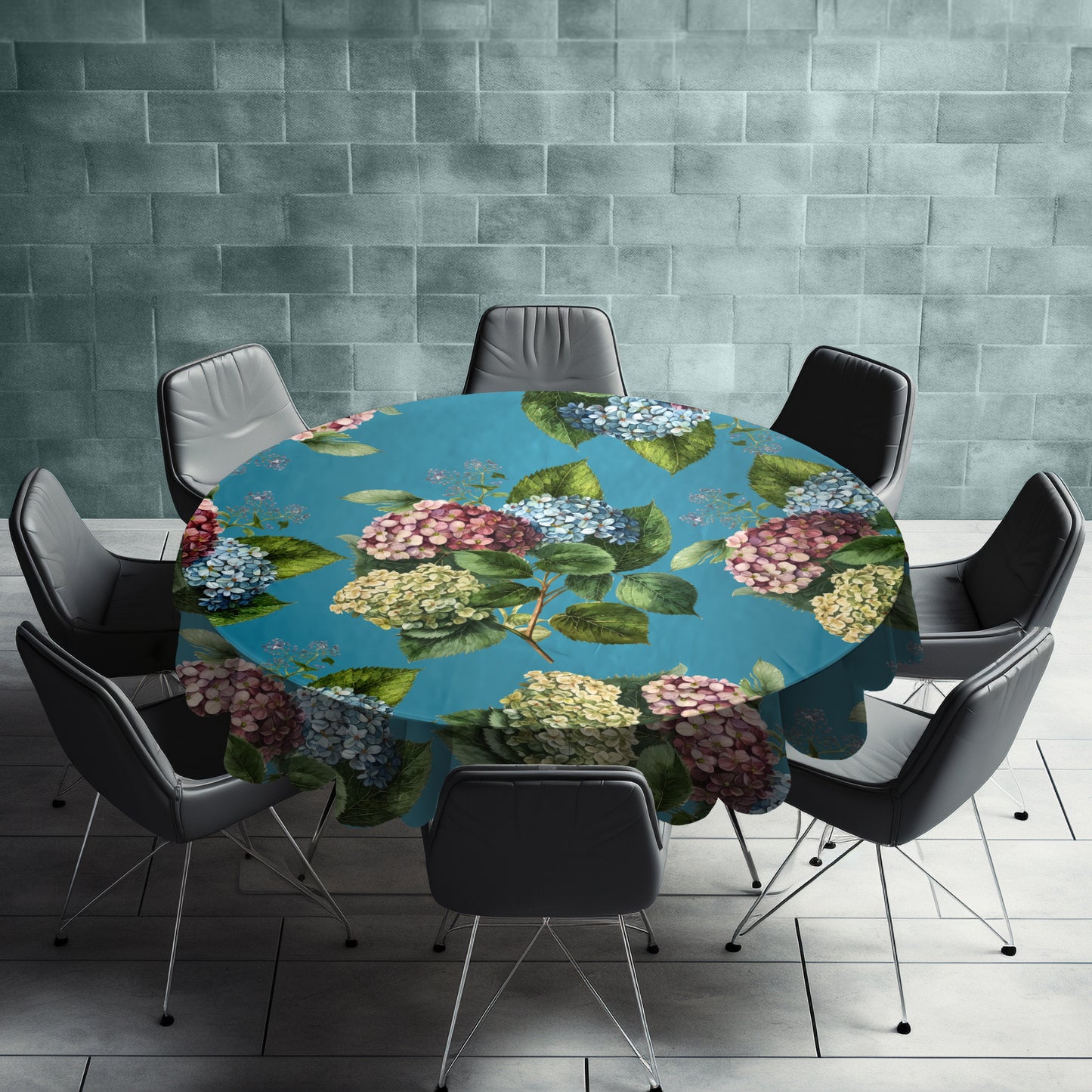 Hydrangeas On Sea Green Round Tablecloth by Mark van Vuuren