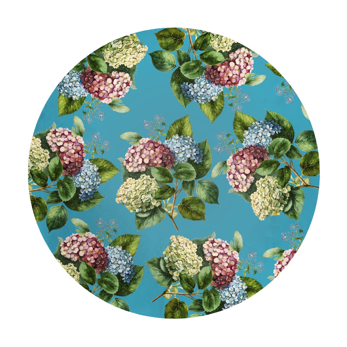 Hydrangeas On Sea Green Round Tablecloth by Mark van Vuuren