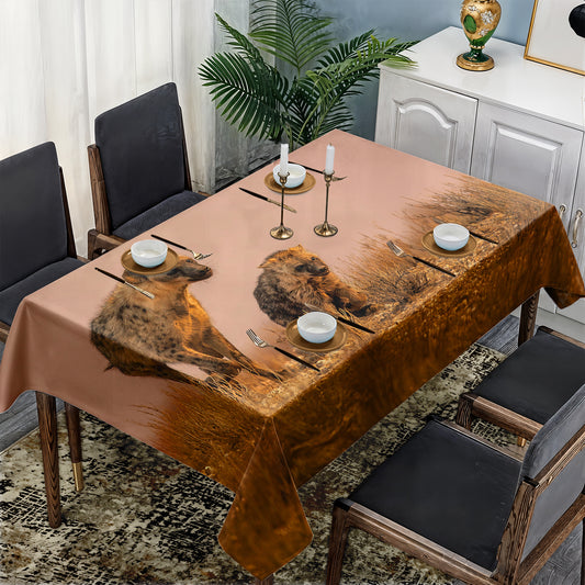 Hyena Female Playing with Cub by Fanie Heymans Rectangle Tablecloth