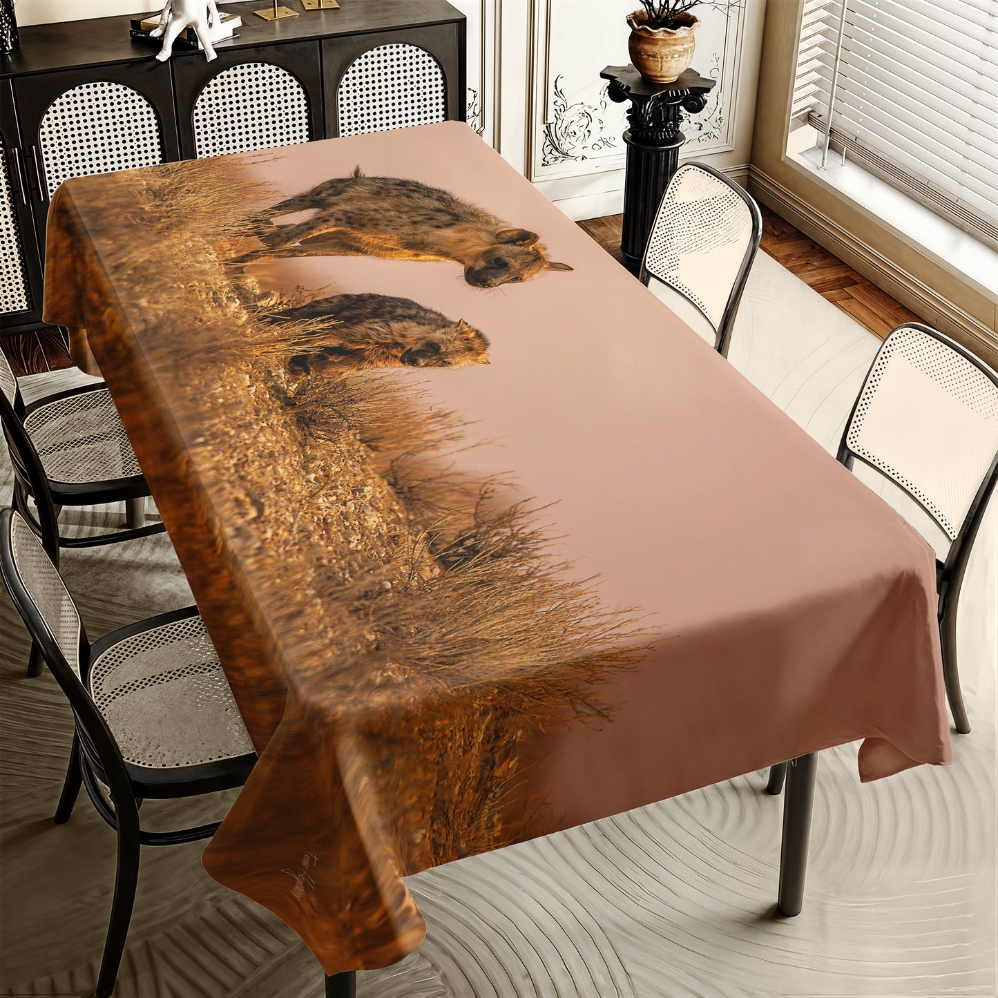 Hyena Female Playing with Cub by Fanie Heymans Rectangle Tablecloth