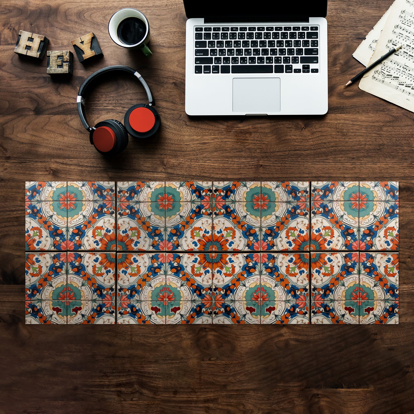 Hypnotic Flower Tiles Desk Pad