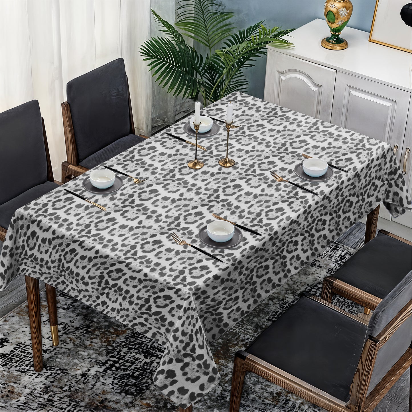 Imitation White Leopard Fur Rectangle Tablecloth