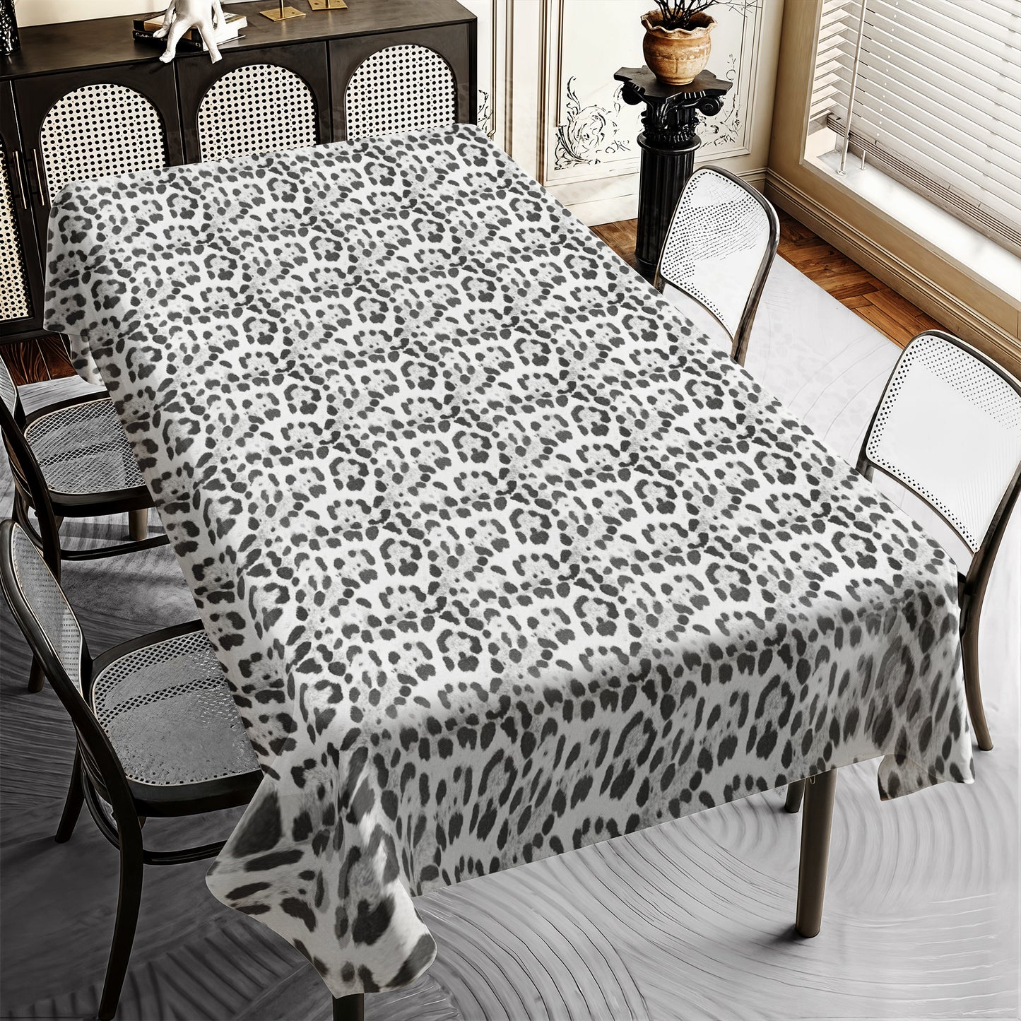 Imitation White Leopard Fur Rectangle Tablecloth